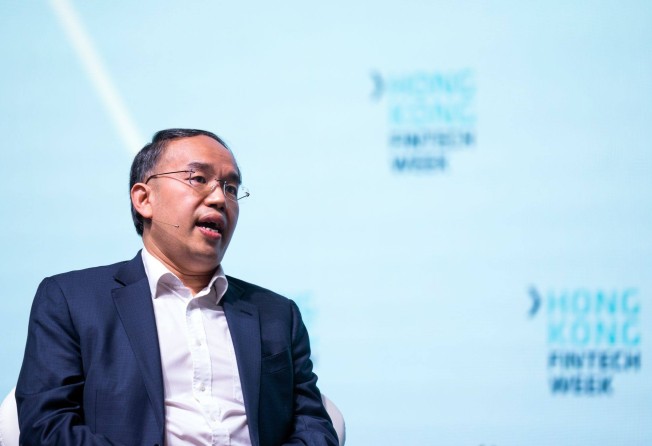 Christopher Hui, Hong Kong’s Secretary for Financial Services and the Treasury, speaks during the Hong Kong FinTech Week, on Monday. Photo: Bloomberg