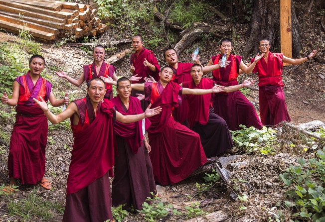 Monks on the Trans Bhutan Trail inauguration hike in September 2022. Photo: Tim Pile