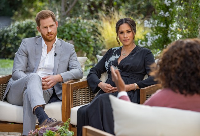 Prince Harry and Meghan Markle gave a bombshell interview to Oprah Winfrey in March 2021, during which Markle admitted she’d also seen The Crown. Photo: Harpo Productions/PA Media