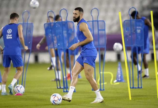 France’s Karim Benzema practises during a training session. Photo: AP
