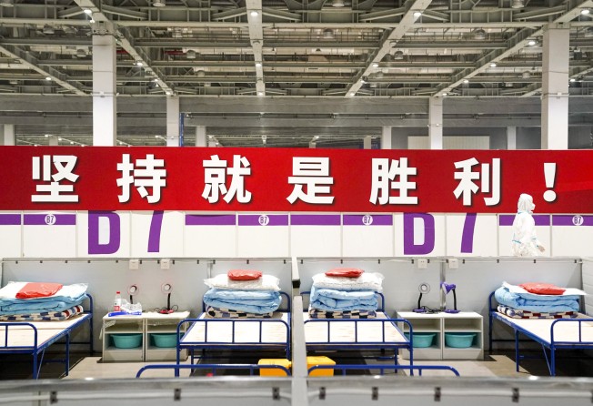 A makeshift hospital and quarantine facility at the National Exhibition and Convention Centre in Shanghai earlier this year. Photo: AP