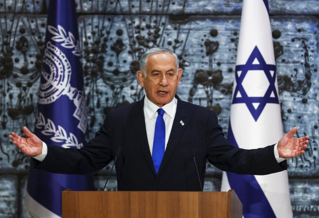 Benjamin Netanyahu speaks during a ceremony where Israel President Isaac Herzog hands him the mandate to form a new government following the victory in Israel’s election. Photo: Reuters/File