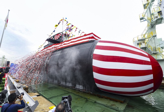 A Maritime Self-Defence Force Taigei-class submarine is launched at Mitsubishi Heavy Industries’ shipyard in Kobe in October. Photo: Kyodo