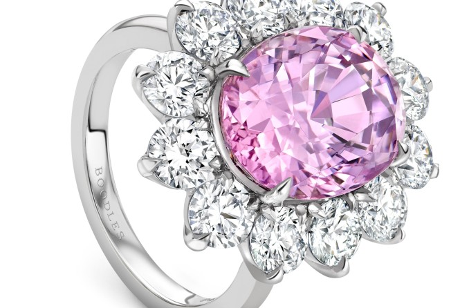 Boodles offer a variety of rings centred on pink diamonds