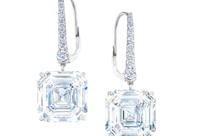 Ronald Abram 24.60-carat Asscher-cut diamond earrings.