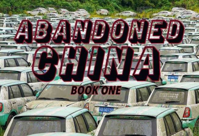 The cover of Abandoned China shows a “graveyard” of vehicles from an aborted car-sharing scheme. Photo: Greg Abandoned