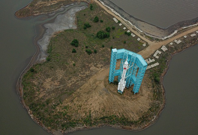 A Long March rocket launch gantry erected on a small island. Photo: Greg Abandoned