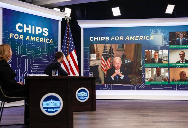 US President Joe Biden attends a virtual meeting on the Chips Act in Washington, US, on July 25. Photo: Bloomberg