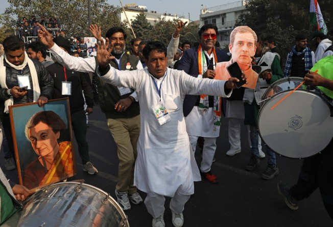 Supporters of India’s Congress party take part in the “Bharat Jodo Yatra”, or “Unite India March”, in New Delhi on Saturday. Photo: EPA-EFE