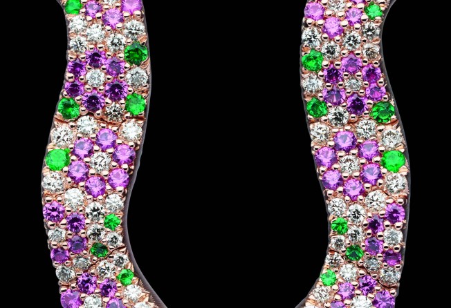 Dior Print earrings with diamonds, emeralds and pink sapphires. Photo: Dior