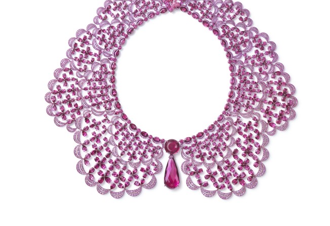 A rubellite and pink sapphire collar necklace from the Chopard Red Carpet collection. Photo: Chopard