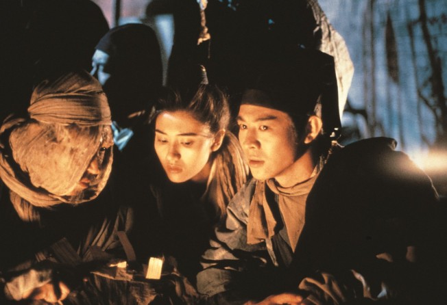 Michelle Reis (centre) and Jet Li (right) in a still from Swordsman II (1992).