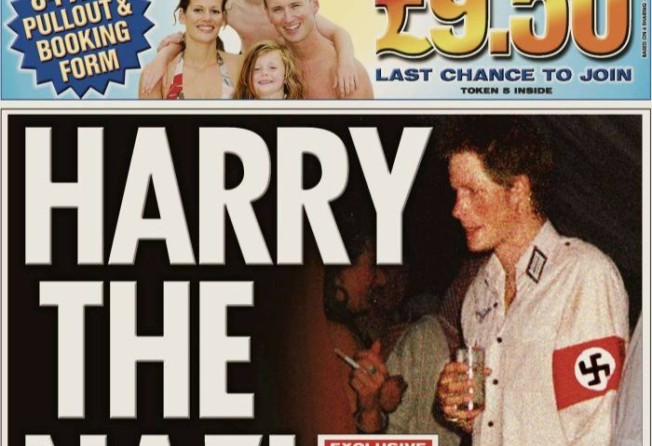 Prince Harry wearing a Nazi uniform to his friend’s fancy-dress party in 2005. Photo: The Sun