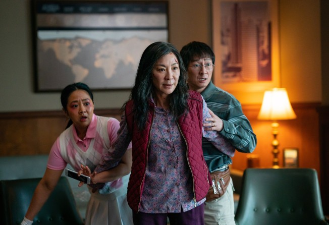 From left: Stephanie Hsu, Michelle Yeoh and Ke Huy Quan in a still from Everything Everywhere All at Once. Photo: Allyson Riggs/A24/TNS