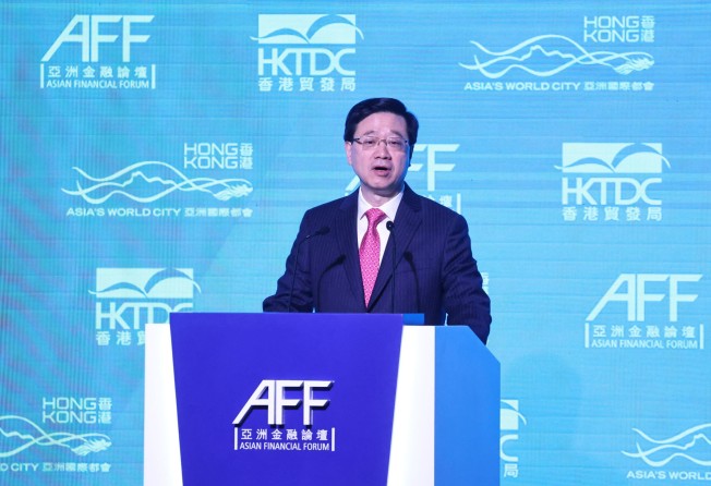 City leader John Lee addresses attendees on the first day of the Asian Financial Forum. Photo: K.Y. Cheng