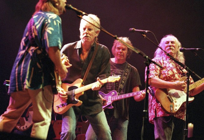Legendary rockers Crobsy, Stills, Nash & Young performing in 2000. File photo: AP