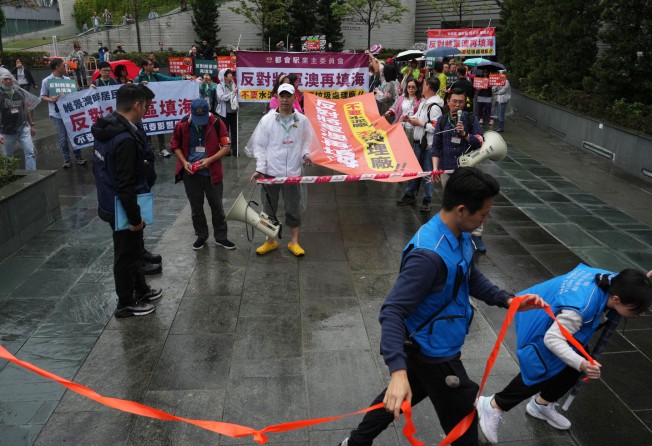 The rally was allowed to take place along a cordoned-off route. Photo: Elson Li