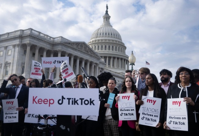 People gather to express their opposition to a sell-or-ban bill against TikTok on Capitol Hill in Washington on March 22, 2023. US President Joe Biden signed that bill into law on April 24, 2024. Photo: Tribune News Service
