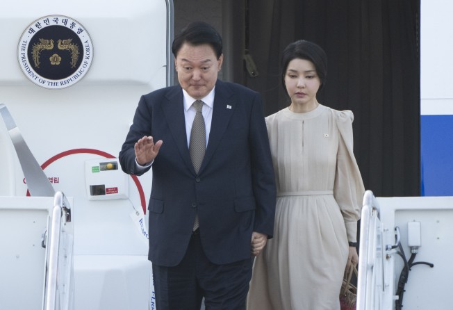 South Korea’s President Yoon Suk-yeol and his wife Kim Keon-hee at Andrews Air Force Base to attend the Nato summit in Washington in July. Photo: AP