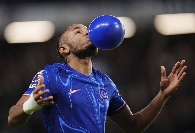 Chelsea’s Christopher Nkunku celebrates scoring his side’s first goal against Southampton at Stamford Bridge. Photo: AP