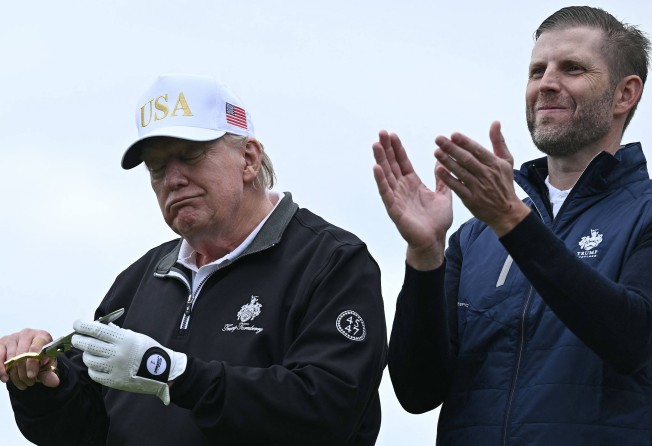 A senior Hong Kong official and a lawmaker have withdrawn from a Bitcoin Asia 2025 conference, which is hosting Eric Trump (right), son of United States President Donald Trump, left. Photo: AFP