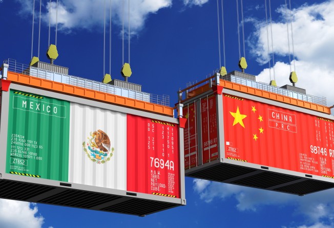 Shipping containers with flags of Mexico and China. The USMCA has been encouraged to adopt stronger economic security rules with China. Illustration: Shutterstock