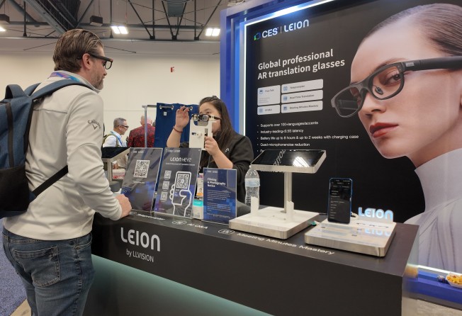 LLVision’s Leion Hey2 focuses on real-time translation at the Consumer Electronics Show (CES) 2026 in Las Vegas. Photo: Wency Chen
