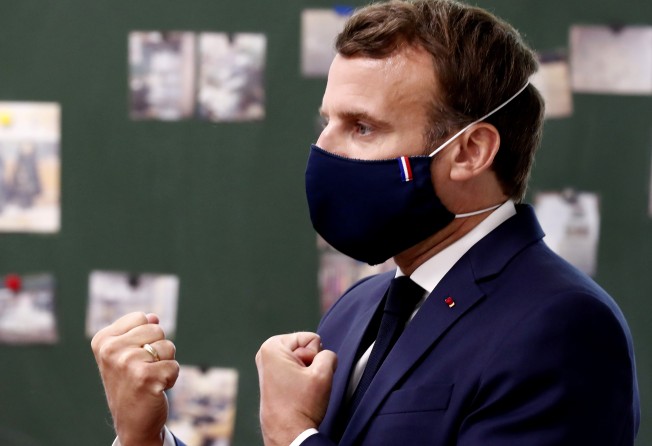 Stylish And Made In France Face Mask President Macron Wore To Accessorise His Suit Raises Profile Of Cloth Masks Everyone In France Will Soon Be Wearing In Public South China Morning