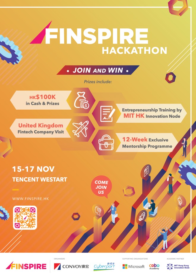 The FINSPIRE Hackathon offers fascinating prizes which include cash and gift prizes, mentorship programme by Convoy, ventures workshop by MIT HK Innovation Node and a free trip to the UK.