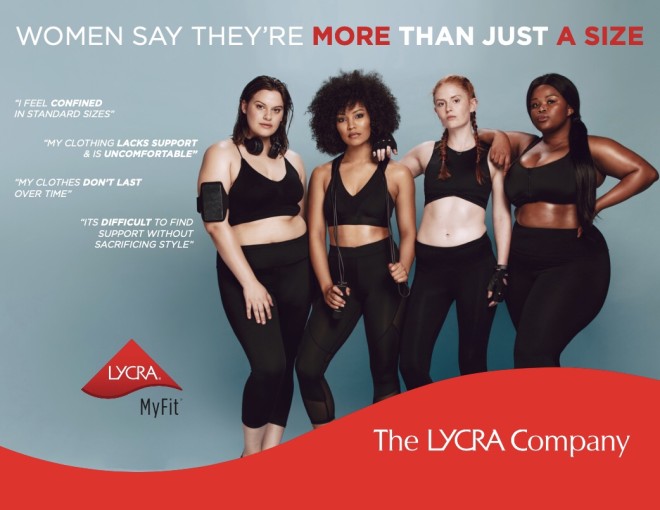 The LYCRA® MyFit™ fiber is a revolutionary technology engineered to deliver a customised fit experience for a range of body shapes within a size.