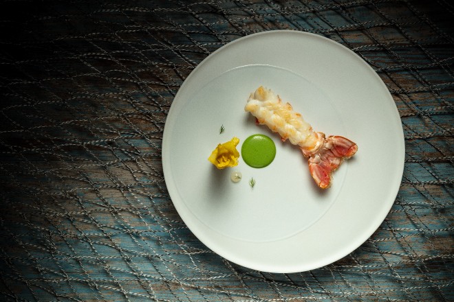 Seared Norwegian Scampi – a picturesque and umami-packed creation with the crustacean flown-in live.