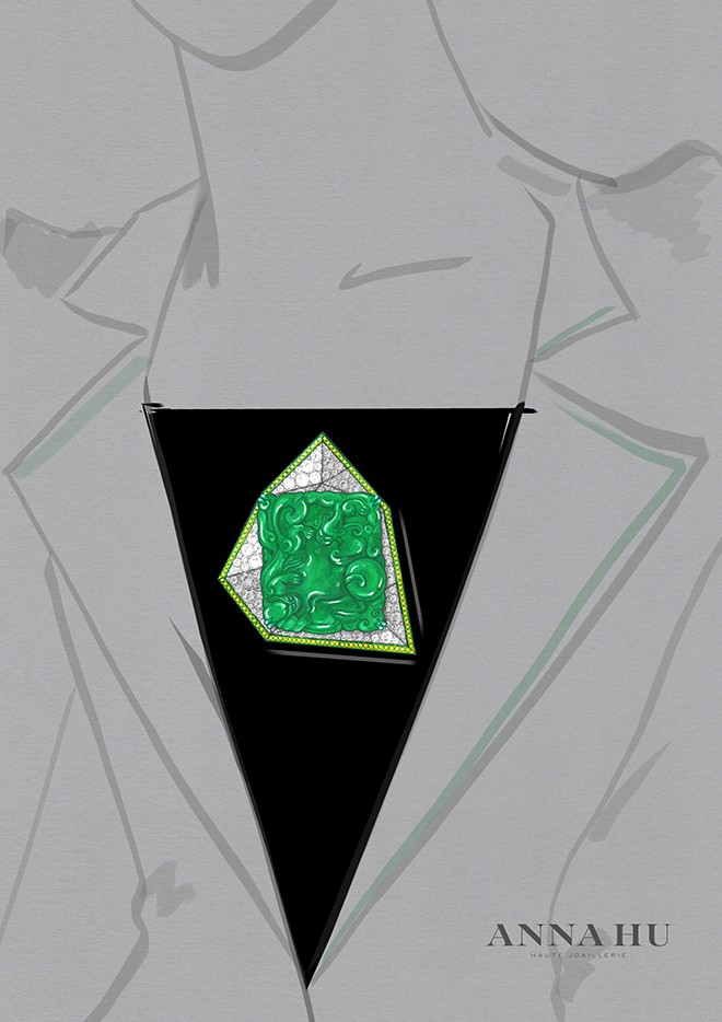 The imperial jadeite pendant can be worn as a brooch.