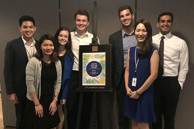 Kamaruddin (first right) participated in “Summer Social”, an after-work networking event during a summer internship with Citibank Hong Kong in 2018.