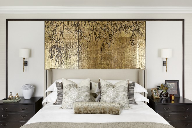 Sumptuously decorated bedroom in the fully furnished show residence.