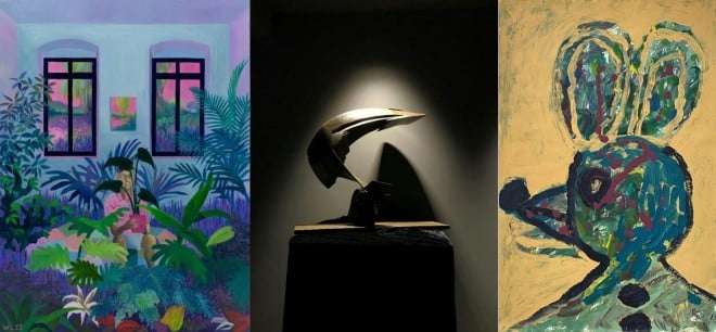 Left: William Lim’s Pastel Gardener. Centre: Simon Ma’s Horse - 3D calligraphy bronze sculpture, 2014.Right: Cheung Ka Cheung’s Mouse, TWGHs NFT Marketplace Charity Bidding cum Exhibition