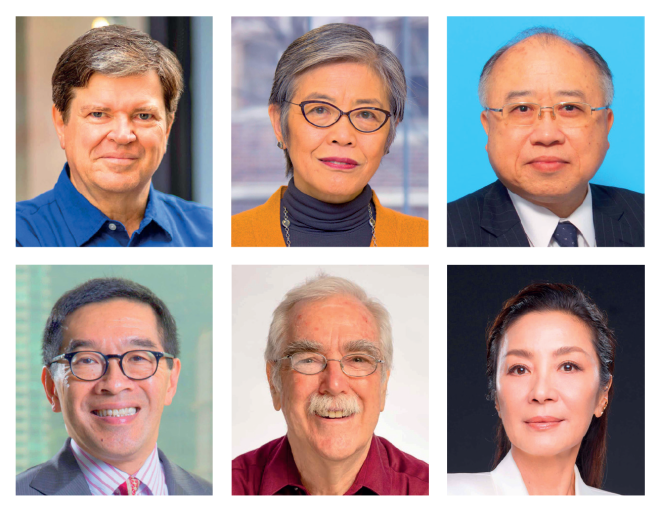 Top row (from left to right): Prof. Yann LECUN, Prof. Virginia LEE Man-Yee, The Hon Andrew LIAO Cheung-sing, GBM, GBS, SC, JP; Bottom row (from left to right): Mr. Carlson TONG, GBS, JP, Prof. Eric WIESCHAUS, and Tan Sri Dato' Seri Michelle YEOH Choo-Kheng