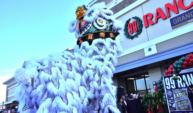 Lion dancers blessing a grand opening of a 99 Ranch Market.