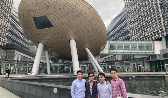 Aldrin Yim, CEO (first from left); Prof TF Chan, scientific consultant (second from left); Marco Li, CLO (second from right); and Allen Yu, CTO (first from right) of CodeX Genetics