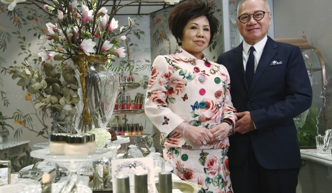 Simon Kwok, chairman and CEO of Sa Sa, with his wife, Eleanor, the firm’s vice-chairwoman, in Causeway Bay. Photo: Edmond So