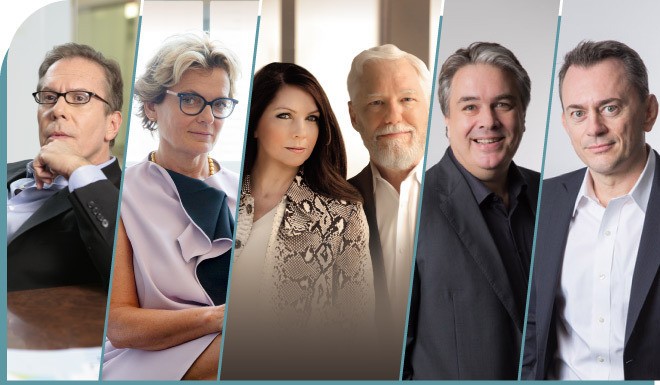 Grand Victoria’s designers, from left: Bernardo Fort-Brescia, founder of Arquitectonica; Alexandra Champalimaud, founder of Champalimaud Design; Lauren Rottet, founder, and Richard Riveire, principal, of Rottet Studio; Ian Carr and René Gross Kaerskov, co-CEOs of Hirsh Bedner Associates.
