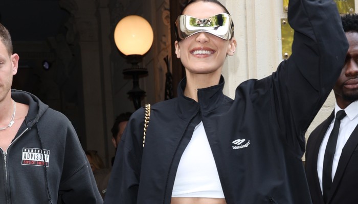 Bella Hadid Steps Out in an Ab-Bearing Menswear Look in Paris