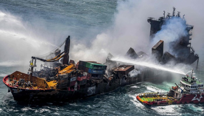 Burnt out Singaporean ship 'going down' off Sri Lanka after 13-day fire  that triggered 'worst ever' marine ecological disaster