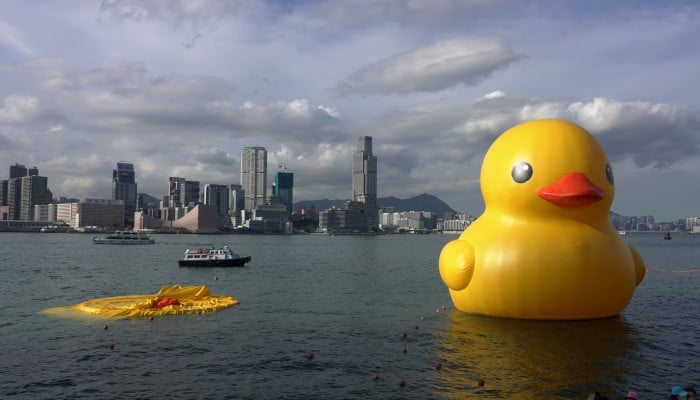 Giant rubber duck deflated in Hong Kong’s Victoria Harbour out of ...