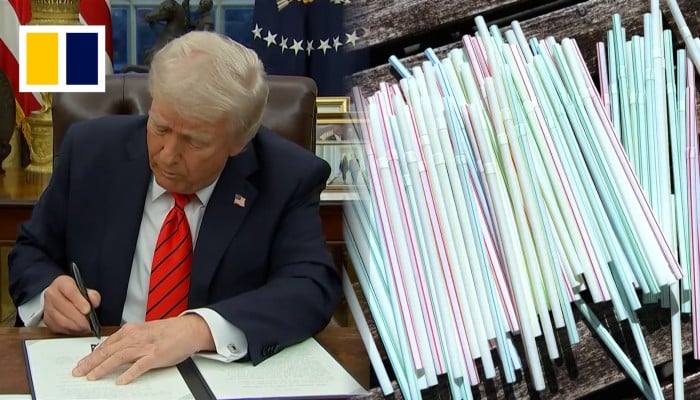 Trump signs order on plastic drinking straws says paper ones explode