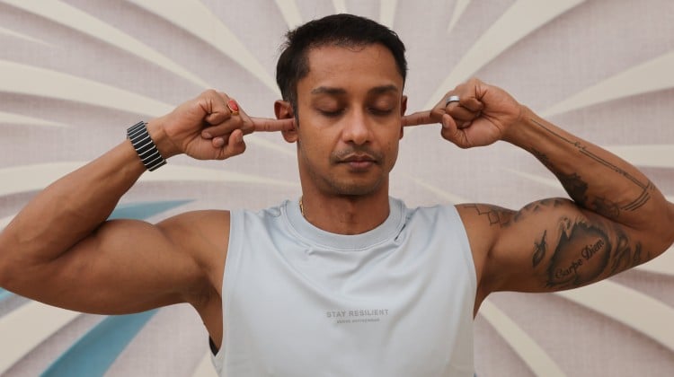 Yoga instructor Samrat Dasgupta demonstrates Bhramari pranayama – or humming bee breath – at the Prana Yoga studio in Hong Kong. Photo: Edmond So