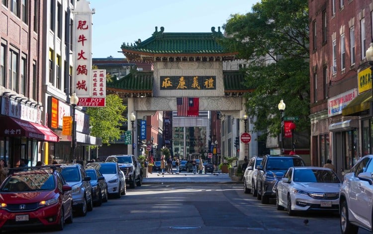 A paifang gate marks an entrance to Boston Chinatown. Although at one time or another, Chinatowns existed in other cities in the United States’ New England region, today, Boston’s is the only one remaining. Photo: Hei-kiu Au