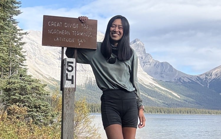 Jessica Guo quit her job to hike across America. Her trek ended on September 19, at the northern terminus of the Great Divide Trail, at the Kakwa Lake terminus marker for the 54th parallel in Kakwa Provincial Park in British Columbia, Canada. Photo: Jessica Guo