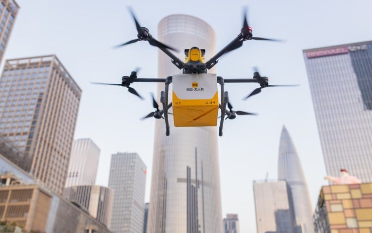 A Meituan drone for food delivery takes off from a drone delivery camp near Shenzhen Bay Park. Photo: VCG/VCG via Getty Images