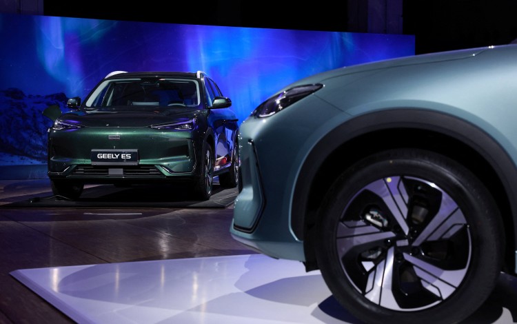 Geely vehicles are on display at Auto France in Paris on April 28. Photo: Reuters
