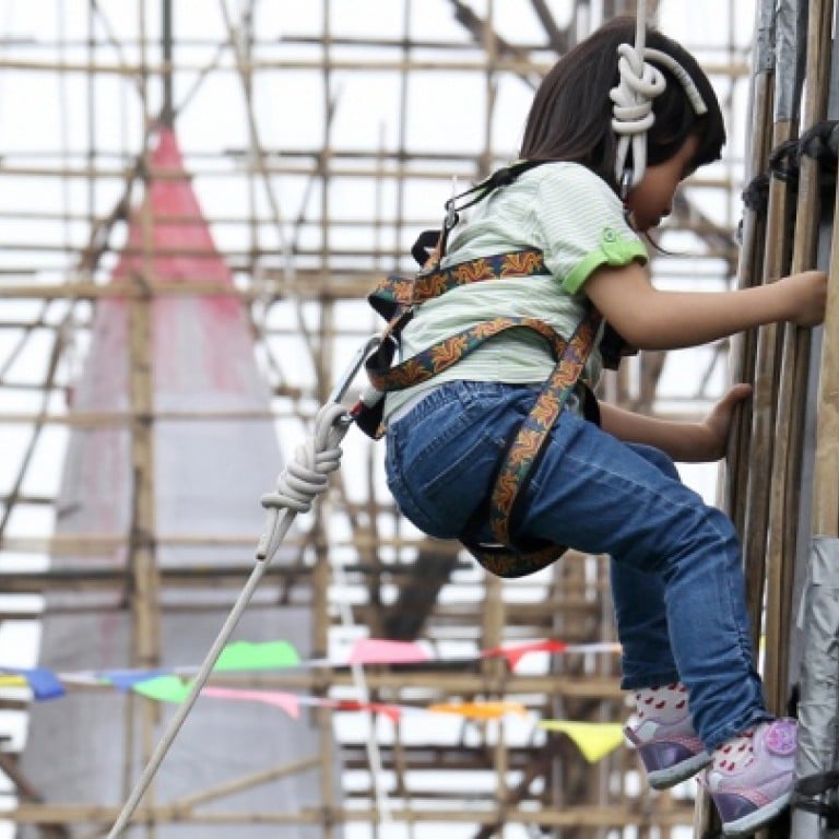 Girl in clearance skirt climbs tower